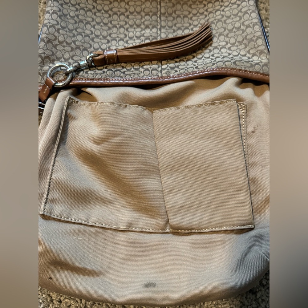 Coach Tan and Brown Mini Jacquard Convertible Shoulder Bag with Signature Design - Picture 9 of 14